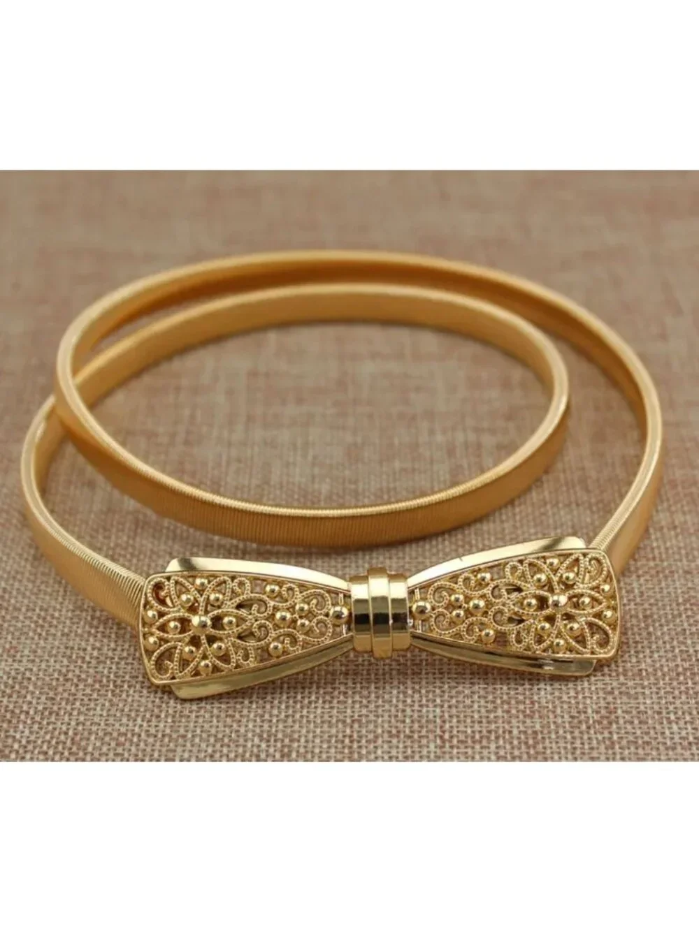 Gold Metal Bow Belt With Skinny Stretchy Waistband
